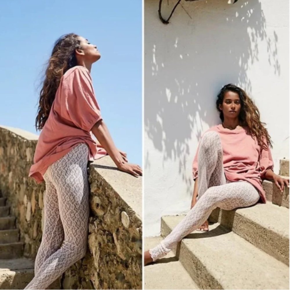 NWT Free People Layered in Lace Legging intimately FP Floral tights white SZ MD - Picture 4 of 4